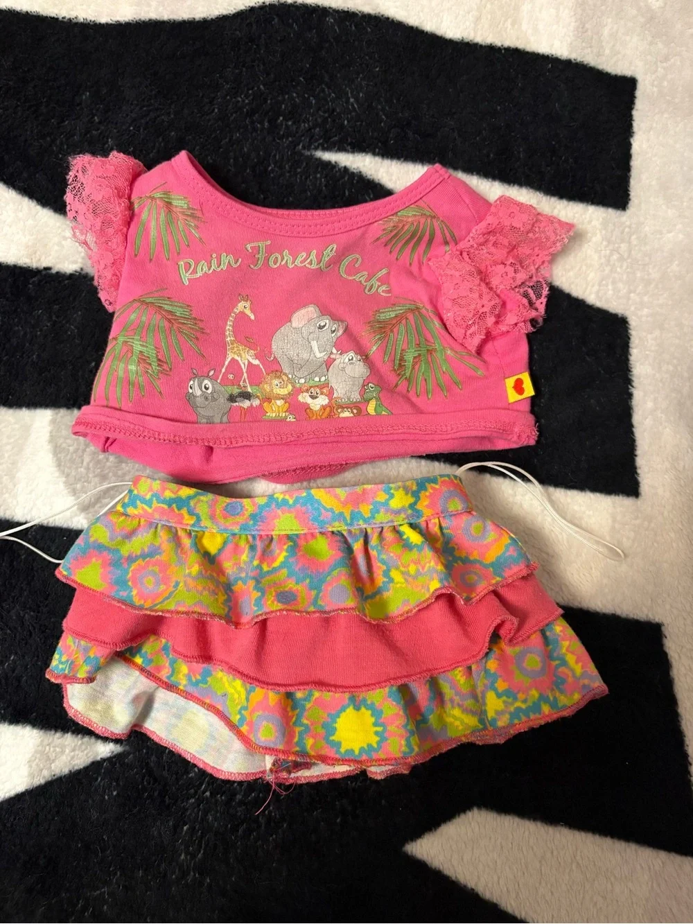 Pink 'Rain Forest Cafe' Ruffle Top & Skirt Set